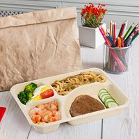 Lot de 50 plateaux de canne à sucre naturels biodégradables jetables, assiettes en papier à 4 compartiments, congélateur au micro-ondes, sans danger pour les restaurants