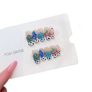 <span class=keywords><strong>Uñas</strong></span> Postizas B346 con Diseño <span class=keywords><strong>de</strong></span> Manchas <span class=keywords><strong>de</strong></span> Vaca en Azul Verdoso, <span class=keywords><strong>Uñas</strong></span> Hechas a Mano Estilo Occidental para Mujer - Product Image 5