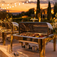 Ensemble de réchauds de luxe à couvercle roulant, chauffe-plats commerciaux en acier inoxydable pour buffet avec supports à combustible, équipement de restauration