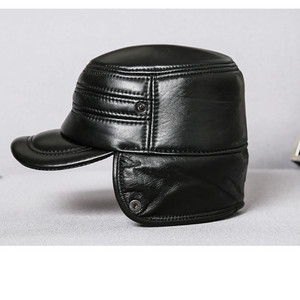 Mũ Da X1925 Mũ Lưỡi Trai Phẳng Bảo Vệ Tai Ấm Áp Ngoài Trời Phong Cách Quân Đội Cho Nam Mũ Bóng Chày Da Tự Nhiên Cho Nam - Product Image 1