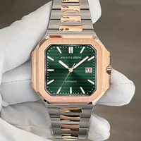 Montre sport mécanique authentique pour homme en acier inoxydable, cadran à aiguilles en cristal saphir, étanche 30m, cadran 42mm, fermoir papillon