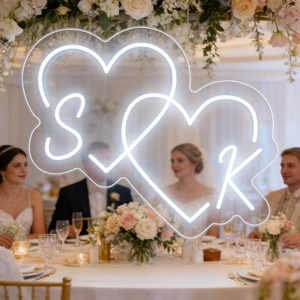 لافتة نيون LED مخصصة للزفاف، تصميم حروف وقلوب حسب الطلب، ديكور جداري قابل للتعتيم عبر USB بأحجام وألوان متعددة - Product Image 1