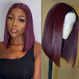 Perruque pour femmes, cheveux raides mi-longs, style Bobo, en fibre haute température, style européen et américain - Product Image 3