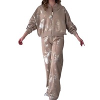 Ensemble décontracté deux pièces pour femme, chemisier plissé ample en dentelle imperméable et pantalon large, grande taille