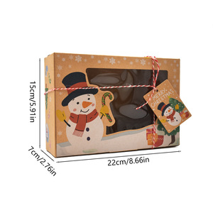 Boîte à gâteaux et biscuits à motif bonhomme de neige de Noël, emballage en papier kraft, coffret cadeau, boîte à fruits secs, boîte à dessert avec fenêtre transparente - Product Image 4