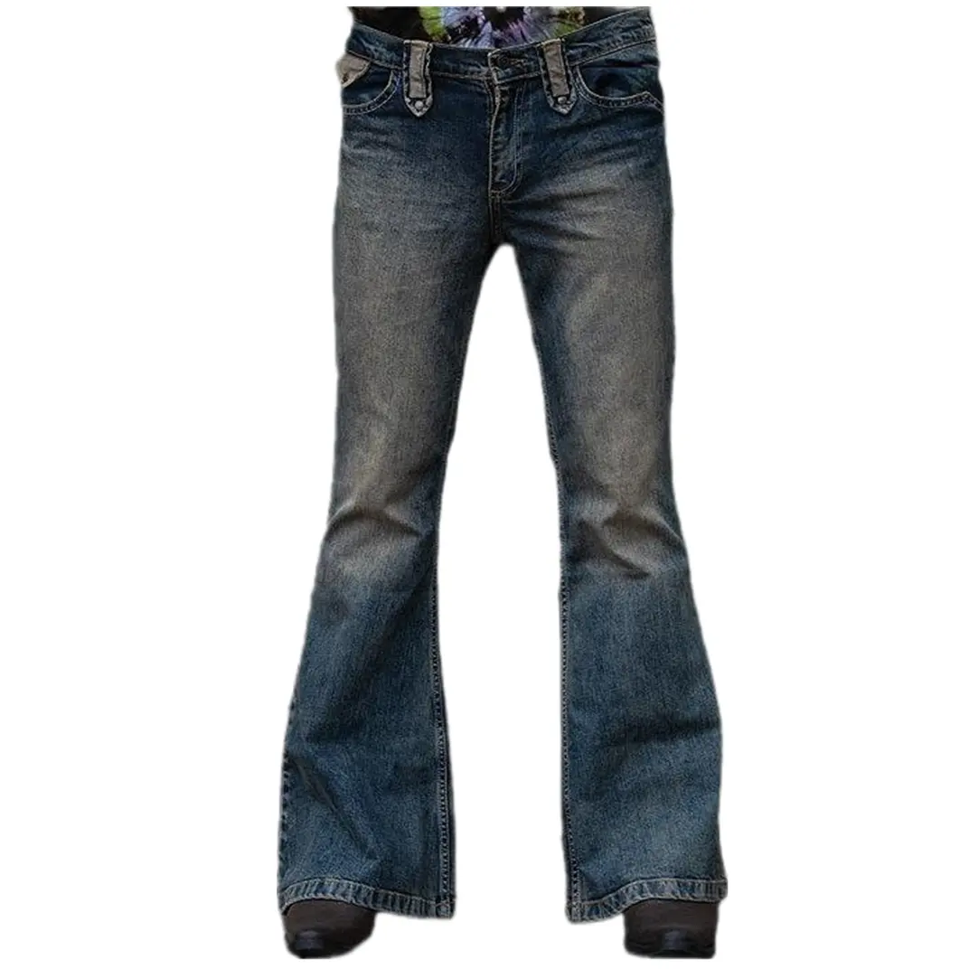 Old washed Men's Vintage Stretch Bell Bottom Fit Classic Relaxed Comfort stretch Flared Retro Leg Disco Denim Jeans Pants