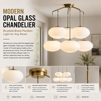 Lámpara Colgante Moderna de Cristal Opal y Latón con Altura Ajustable XZ, Lámpara de Techo para Cocina, Comedor, Techo Alto, 6 Luces