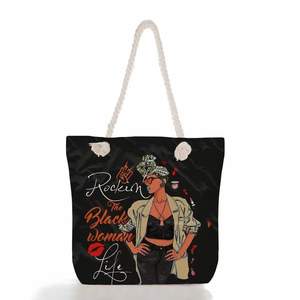 Bolsos de Mano de Lona Personalizados al por Mayor para Mujer, Nuevo Diseño, Patrón de Dibujos Animados Artísticos, Bolsos de Compras con Logotipo Impreso, Bolsa de Playa - Product Image 2