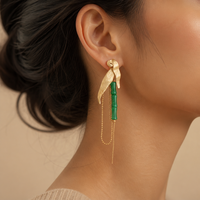 Boucles d'oreilles longues bohèmes en forme d'oiseau, mignonnes, en alliage plaqué or avec perles en résine verte et longues pampilles, bijoux de mode