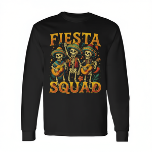 Camiseta de Manga Larga con Estampado de Esqueleto Fiesta Squad, Unisex, Cuello Redondo, para Adultos, Ropa de Fiesta, Tema Mexicano Cinco de Mayo - Product Image 3