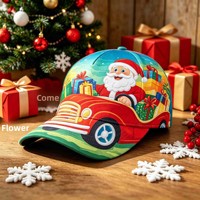 Gorra de béisbol de poliéster con estampado navideño de 6 paneles, estilo retro, ajustable, para uso diario en las cuatro estaciones, ideal para comercio transfronterizo.