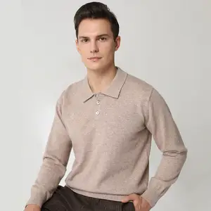 Wholesale Mens 100% Cashmere Sweater Classic Simple Style Cashmere Polo Neck Pullover Versatile Cashmere Polo Shirt