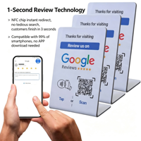 Support de table en acrylique 12 cm pour carte de commentaires Google, compatible NFC 213 13,56 MHz, Tap to Review, QR, OEM/ODM personnalisé pour restaurants, vente en gros