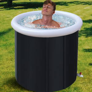 Bañera de hielo inflable para adultos, negra, plegable, con anillo de aire, 150 cm de diámetro - Product Image 1