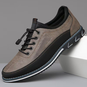 Chaussures décontractées pour hommes en cuir véritable, lacets élastiques, semelle souple, baskets respirantes, confortables pour la marche, toutes saisons - Product Image 3