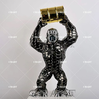 Statue de gorille en résine chromée, Orang-outan Kongking, artisanat, seau de peinture pour sculpture artistique, modèle sur le thème de l'amour