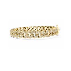Bracelet gourmette cubaine pavée de diamants de laboratoire en or jaune, bijou de luxe imposant - Product Image 2