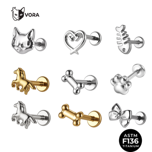 Piercing Minimalista de Titanio sin Rosca, Sin Piedra, con Forma de Hueso de Zorro, Caballo, Espina de Pescado, Tipo Labret - Product Image 1