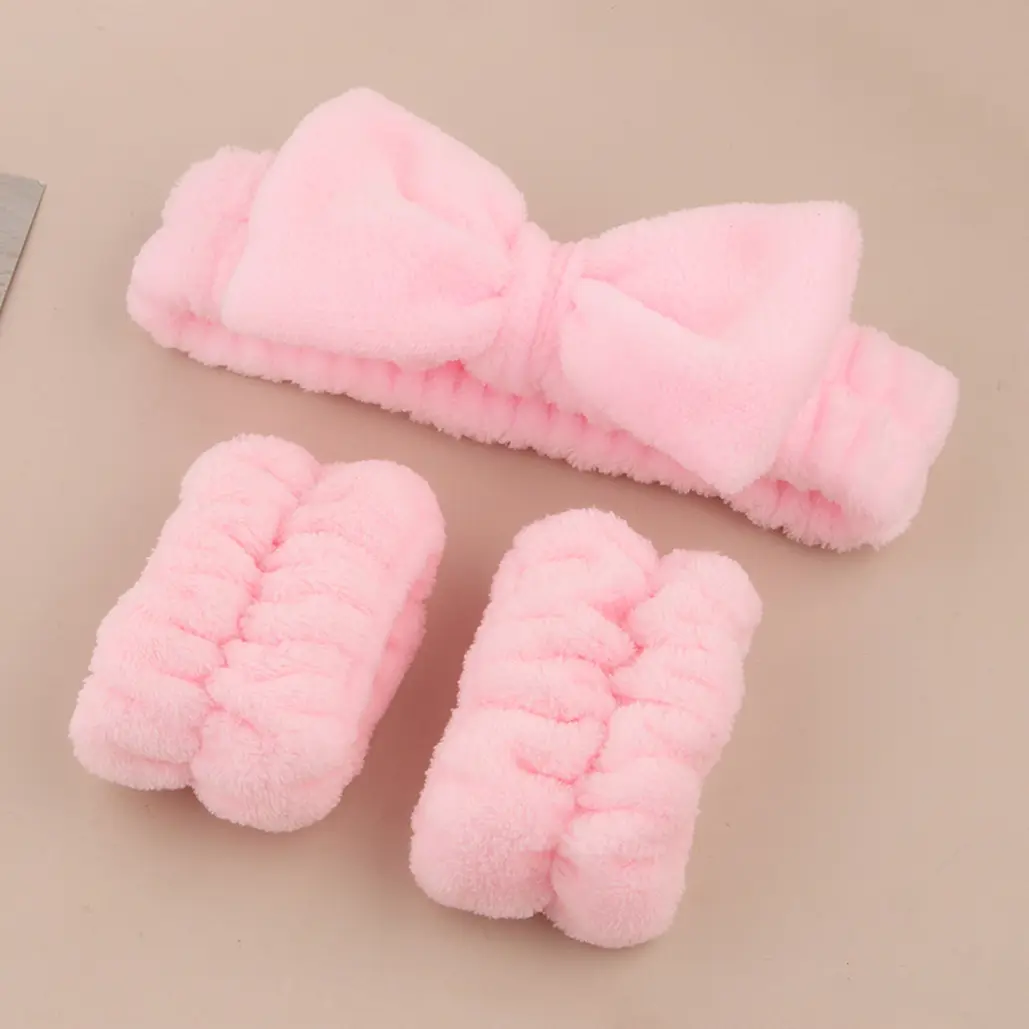 make up supplies bowknot headband for wash face with wrist strap customized head band with animal plush cute toy