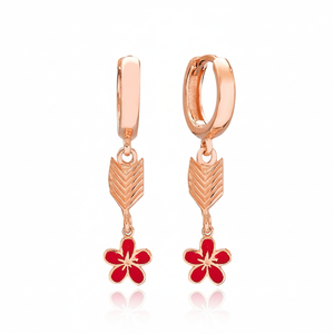 Pendientes colgantes de esmalte rojo con diseño de flor en forma de flecha, joyería de plata de ley 925 hecha a mano turca al por mayor - Product Image 2