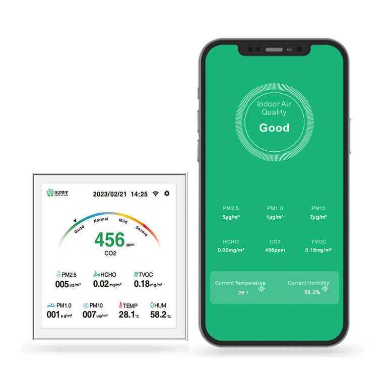 Smart Home LCD-Touchscreen Luftqualität monitor WiFi RS485 Modbus Lora CO2 Tvoc PM25 Temperatur Luft feuchtigkeit messgerät