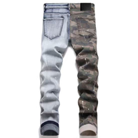 Jeans camouflage à jambes fendues pour hommes, patchwork contrastant, denim slim, effet empilé, streetwear déchiré, décontracté, personnalisé, OEM