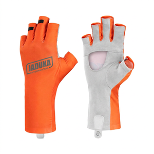 Gants de pêche mi-doigts anti-UV protection solaire orange gris unisexe toutes saisons légers extensibles avec logo personnalisé - Product Image 1