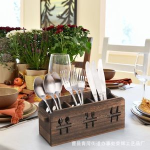 Caja de Almacenamiento de Cubiertos de Madera Rectangular Grabada, Organizador de Mesa para Bodas, Divisor Multiusos para Cocina - Product Image 1