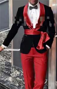 Trajes formales de terciopelo negro ajustados para hombre con cinturón chal solapa traje Homme boda esmoquin <span class=keywords><strong>Terno</strong></span> Masculino Blazeruit - Product Image 3