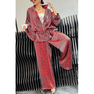 New Women's Lapel Waist Drawstring Long Sleeve Leopard Print Casual 2-Piece <b>Set</b> Fashion - Product Image 3