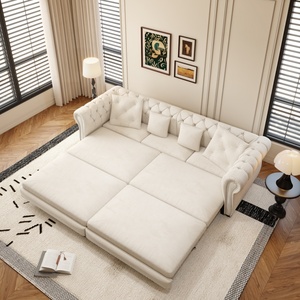 <span class=keywords><strong>Canapé</strong></span>-<span class=keywords><strong>lit</strong></span> Chesterfield 3 places de haute <span class=keywords><strong>qualité</strong></span>, 89 pouces, beige, en velours capitonné, avec ottoman amovible - Product Image 1