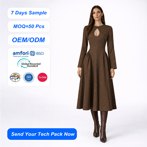 SHENGFU Abito Autunnale Sexy da Donna con Taglio Traforato, Vestito Elegante a Maniche Lunghe con Bottone Singolo, Abito Personalizzato in Lino - Product Image 1