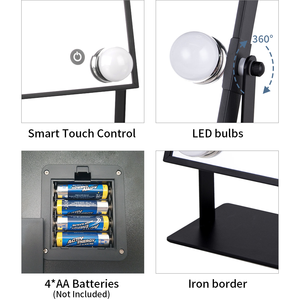 <span class=keywords><strong>Espejo</strong></span> de Escritorio Cuadrado Moderno Personalizado con <span class=keywords><strong>Marco</strong></span> Metálico Giratorio, Luz LED a Pilas y Brillo Ajustable para Uso en Tocador - Product Image 3