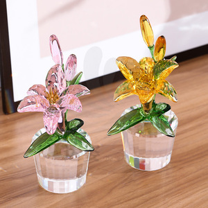 Vase en verre Crystal Lily, ornement rose et jaune, style nordique, cadeau de mariage, décoration artistique - Product Image 2