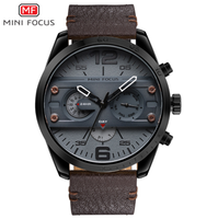 MINI FOCUS 0068 Montre homme Montres sport à quartz Bracelet en cuir Calendrier Semaine Date Étanche Montre-bracelet Horloge Marron Reloj