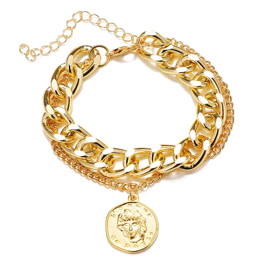 Joyería de moda para mujer, cadena de oro y plata, colgante redondo, marcador, pulsera, Charm, pulseras
