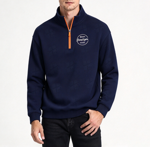 Sweat-shirt personnalisé pour homme à demi-zip, 80 % coton, 20 % polyester, polaire, broderie personnalisée, fermeture éclair 1/4 contrastée - Product Image 3