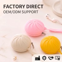 Étui en silicone pour écouteurs avec fermeture éclair, pochette ronde mignonne, sac de rangement, porte-monnaie, porte-clés pour écouteurs et bijoux