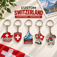 Porte-clés souvenir touristique personnalisé en métal émaillé Suisse, design multi-breloques (carte suisse, montagne, train, vache), cadeau de voyage