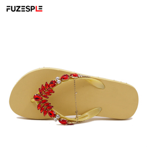 New Arrival Summer Slide with AB Crystal Rhinestone Chain Fancy Beach Outdoor Slippers Sandals PE Insole <strong>Orange</strong> <strong>Flip</strong> <strong>Flops</strong> - Product Image 1