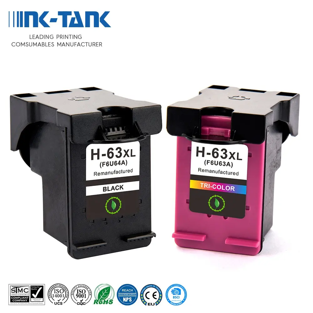 Réservoir d'encre noir 63 XL et 63XL pour imprimante HP, refabriqué, couleur, pour HP63, pour HP63xl, pour Deskjet 2131, 2130, 3630, 4520