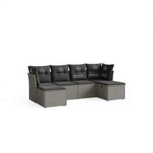 Conjunto de Sofás de Jardín de Mimbre Sintético, Muebles Modulares para Exteriores, 6 Plazas, Diseño Premium en Gris - Product Image 1