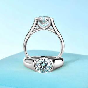 Chasau güzel takı kadın erkek 2.0ct 2 karat 8mm merkezi taş tektaş Moissanite 925 ayar gümüş düğün nişan yüzüğü - Product Image 3