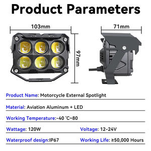 ไฟสปอร์ตไลท์มอเตอร์ไซค์ 120W 6 เลนส์ ไฟหน้าแบบสองสี LED ไฟต่ำ ไฟสูง สำหรับ ATV SUV UTV รถบรรทุก - Product Image 2