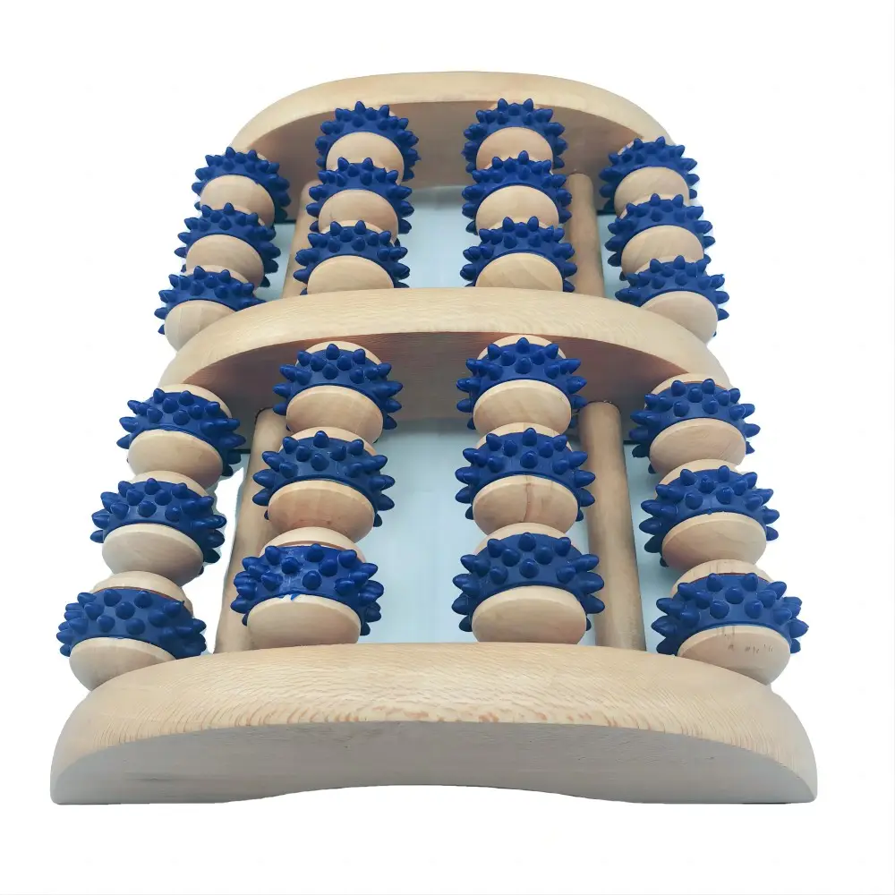 Jarenlange Fabrieksproductie Ervaring Houten Roller Stok Houttherapie Massagegereedschap Blauw Rubber Hout Massage Voet Roller