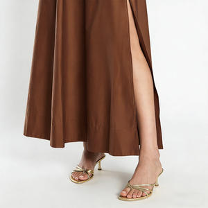 <span class=keywords><strong>Vestido</strong></span> Maxi Casual <span class=keywords><strong>de</strong></span> Algodón Marrón con un Hombro Descubierto y Bolsillos para Mujer, Estilo Línea A, Ideal para Verano, Playa, Vacaciones y Fiestas, OEM ODM Personalizado - Product Image 6