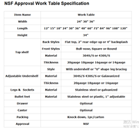 Table de travail en acier inoxydable XIANGYING XWTG-3036-418 430, étagère à 2 niveaux, certifiée NSF, robuste, capacité de charge de 300 kg/m