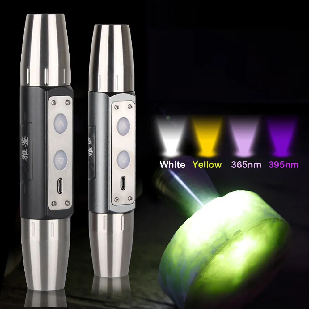 4 Sumber Cahaya USB Dapat Diisi Ulang 365Nm UV LED Senter Giok Permata Penilaian LED Cahaya Obor