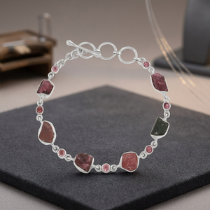 Hot Sale Gold Plated Natural Healing Tourmaline Rough Gemstone <b>Bracelet</b> 925 Sterling Silver Jewelry for Party - Product Image 3