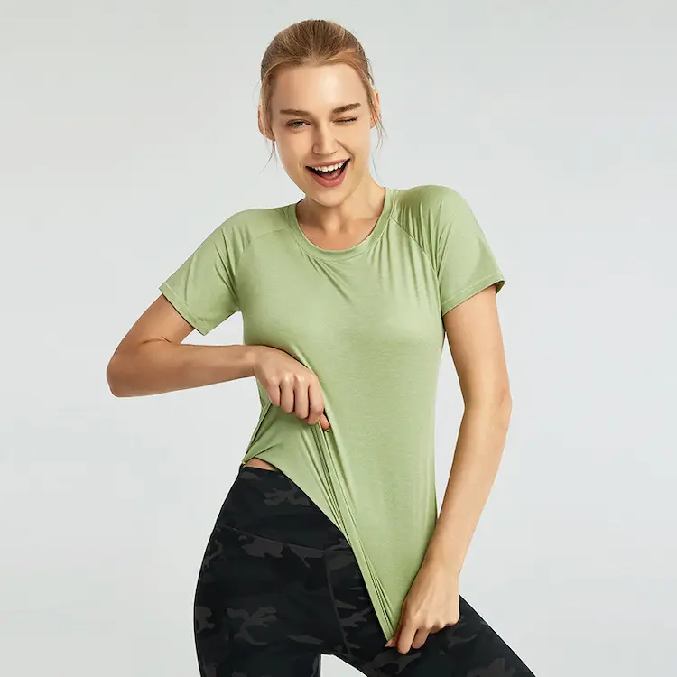 High Quality Summer Short Sleeve Jogging Jersey T-Shirt ,Custom Green Crew Neck Yoga Tops Activewear Hiking Tee Shirts for Women